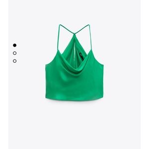 Green satin cowl neck cami with open back